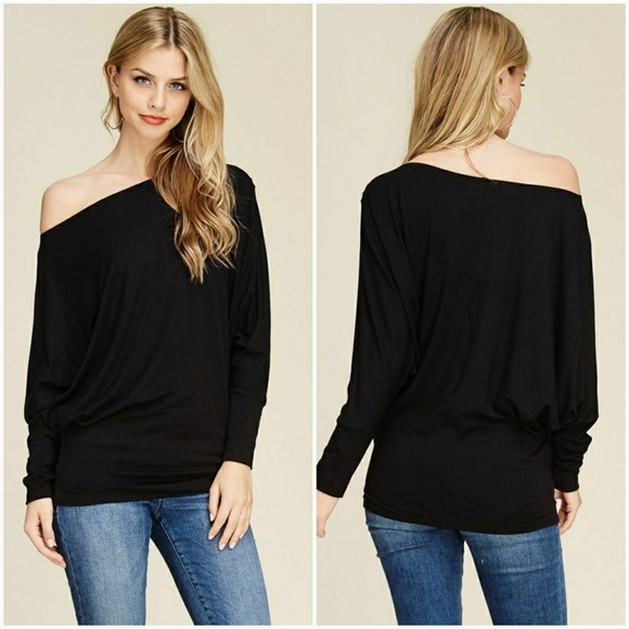 AJ's Threads Tops - Black Off The Shoulder Dolman Sleeve Top
